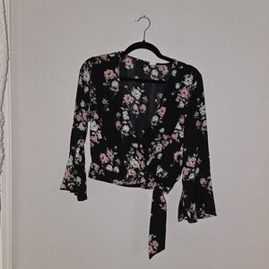 H&M Black Floral Wrap Blouse